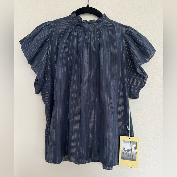 Trovata Birds of Paradis Carla High Neck Top Navy Moonlit stripe Cotton  Small - Picture 3 of 8